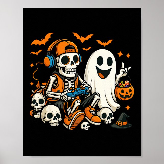Affiche Squelette de Halloween joueur de jeu vidéo fantôme (Devant)