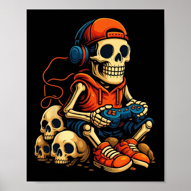 Affiche Squelette de Halloween Joueur de jeu vidéo Fantôme (Devant)