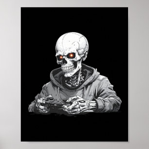 Affiche Squelette de Halloween joueur de jeux vidéo hommes