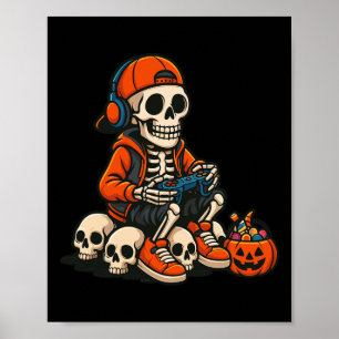 Affiche Squelette de Halloween Joueur de vidéo fantôme de