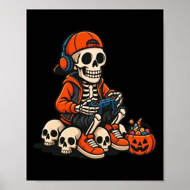 Affiche Squelette de Halloween Joueur de vidéo fantôme de  (Devant)