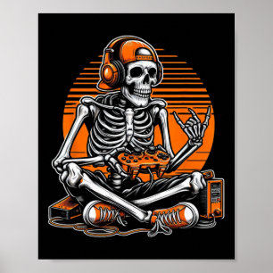 Affiche Squelette de Halloween Rétro Gamer Jeux Vidéo Garç