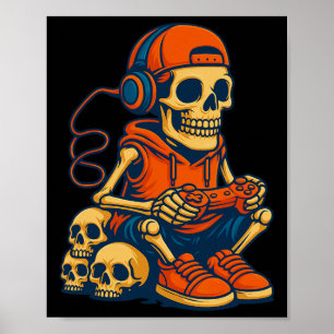 Affiche Squelette de Halloween Rétro Gamer Jeux Vidéo Garç