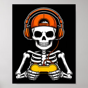 Affiche Squelette de joueur drôle d'Halloween Manette de j