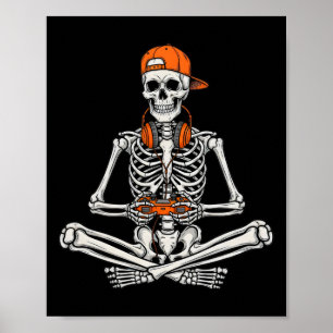 Affiche Squelette de joueur Halloween Manette de jeu vidéo