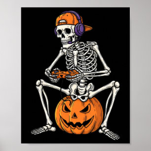 Affiche Squelette de joueur Halloween Manette de jeu vidéo