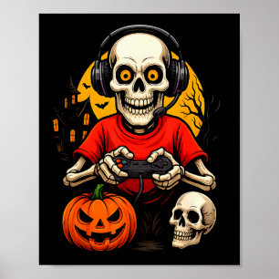 Affiche Squelette de joueur jouant à des jeux vidéo Hallow