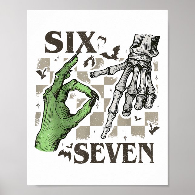Affiche Squelette de la main signe six sept Mème Halloween (Devant)