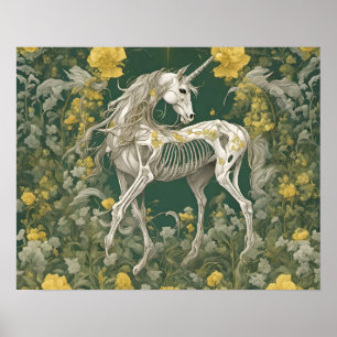Affiche Squelette de licorne dans les fleurs jaunes