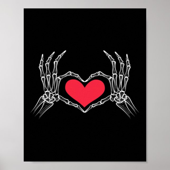 Affiche Squelette de main de Halloween drôle signe de coeu (Devant)