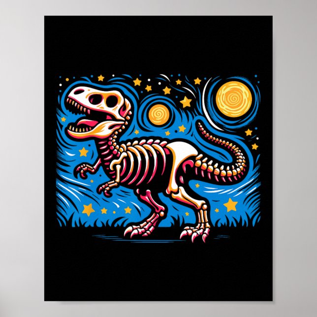 Affiche Squelette de nuit Dinosaure T Rex Garçons Enfants (Devant)