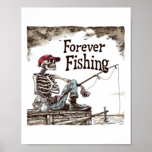 Affiche Squelette de pêche drôle pour toujours Humoristiqu