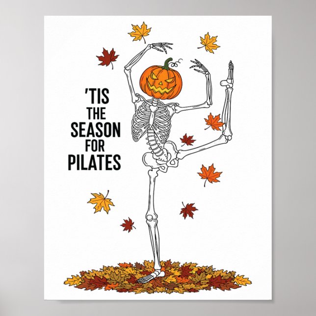 Affiche Squelette de Pilates drôle Citrouille Yoga Hallowe (Devant)