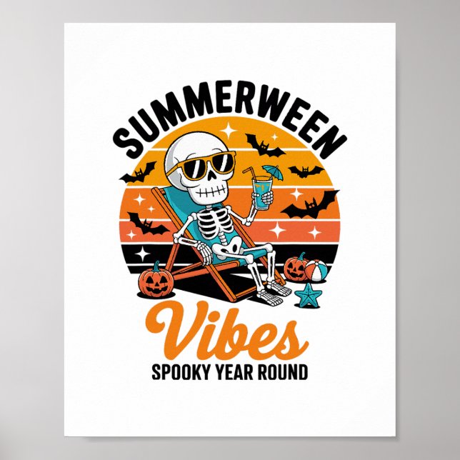Affiche Squelette de plage d'été effrayant Funny Halloween (Devant)
