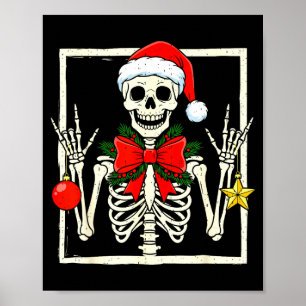 Affiche Squelette de rockeur cool chapeau de Père Noël Noë