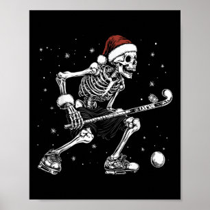 Affiche Squelette de Santa jouant au hockey sur gazon Noël