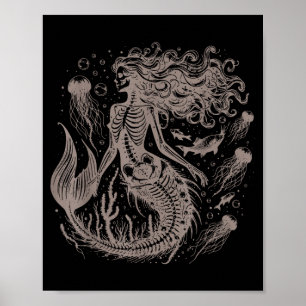 Affiche Squelette de sirène mer océan animal gothique grun