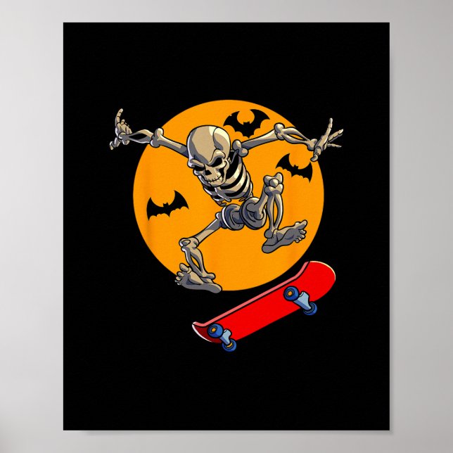 Affiche Squelette de skateboard hommes garçons skater plan (Devant)