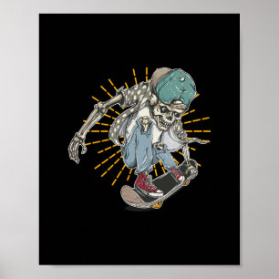 Affiche Squelette de skater en skateboard - Patinage rétro