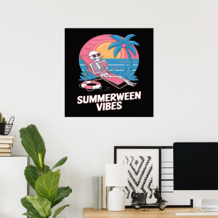 Affiche Squelette de Summerween Vacances d'été Plage Drôle