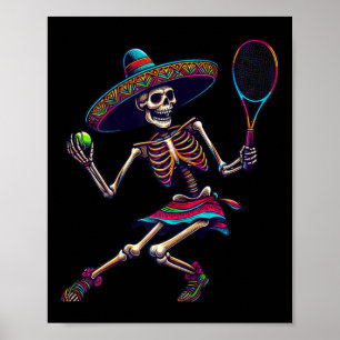 Affiche Squelette de tennis Sombrero mexicain Cinco De May