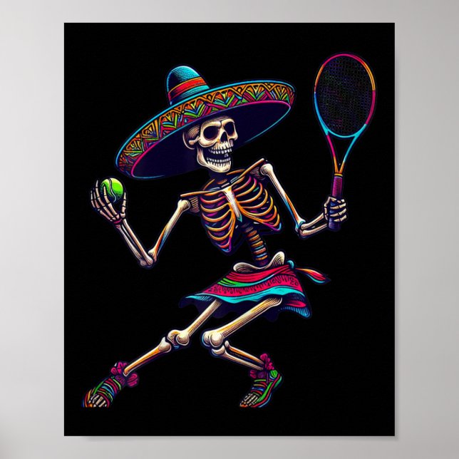 Affiche Squelette de tennis Sombrero mexicain Cinco De May (Devant)