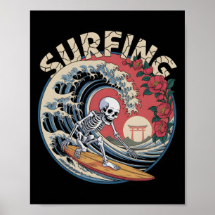 Affiche Squelette de tsunami surfant mignon Dia De Los Mue