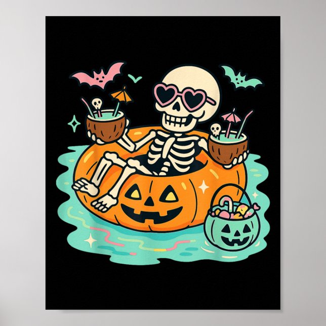 Affiche Squelette D'Été En Citrouille Float Mignonne Pisci (Devant)