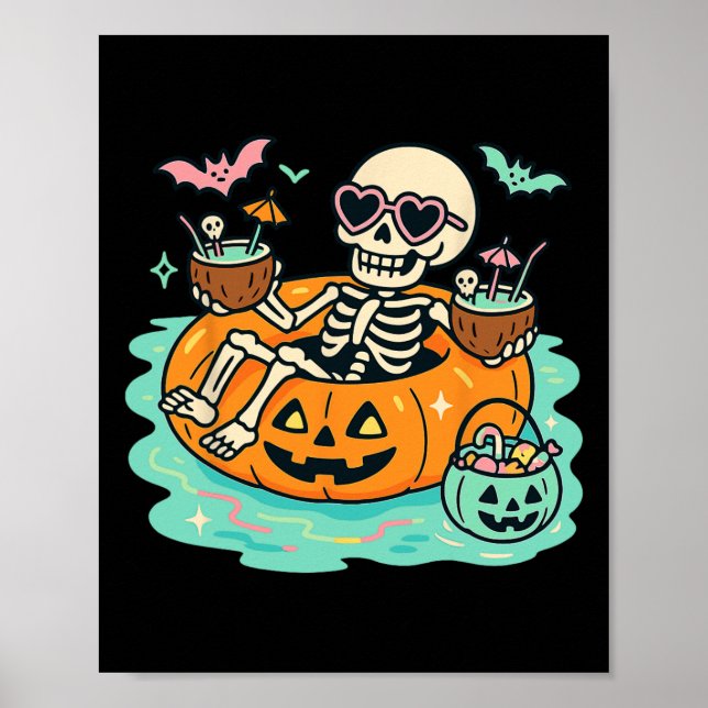 Affiche Squelette D'Été En Citrouille Float Mignonne Pisci (Devant)