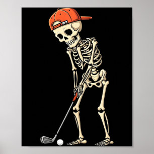 Affiche Squelette d'Halloween jouant au golf drôle de golf