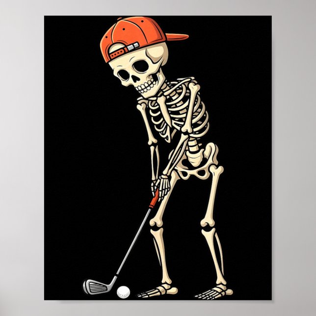 Affiche Squelette d'Halloween jouant au golf drôle de golf (Devant)