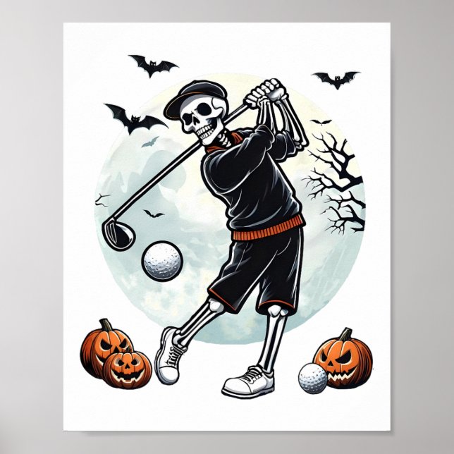 Affiche Squelette d'Halloween jouant au golf drôle de golf (Devant)