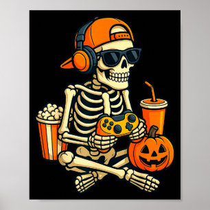 Affiche Squelette d'Halloween Joueur de jeux vidéo garçons
