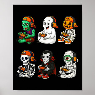 Affiche Squelette d'Halloween, joueur zombie de jeux vidéo