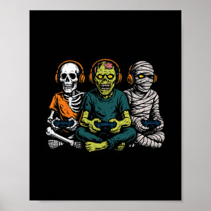Affiche Squelette d'Halloween Zombie Momie Joueur Vidéo de