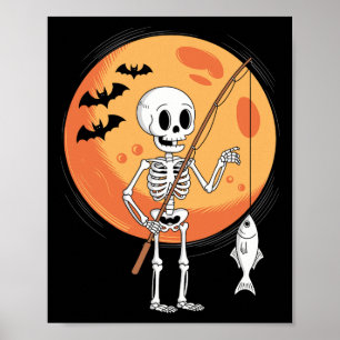 Affiche Squelette drôle d'amateurs de pêche Lune Spooky Ha