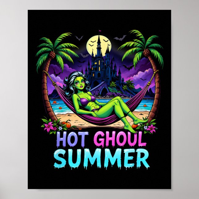 Affiche Squelette Drôle De Crème Glacée Chaud Ghoul Été Ét (Devant)