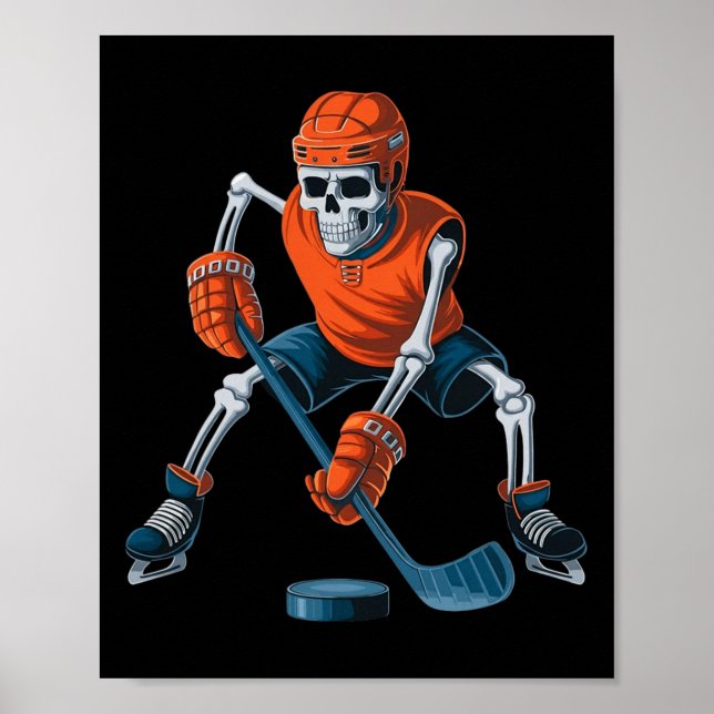 Affiche Squelette drôle de hockey sur glace Halloween  (Devant)