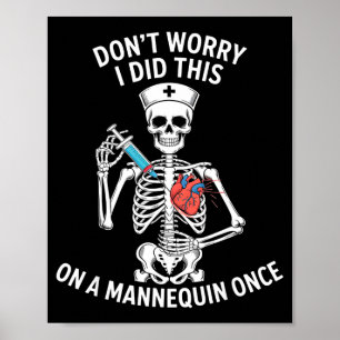 Affiche Squelette drôle d'infirmière mannequin humour médi