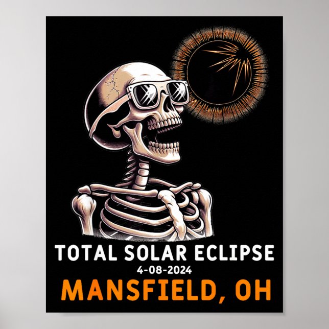 Affiche Squelette drôle éclipse solaire Mansfield Ohio (Devant)