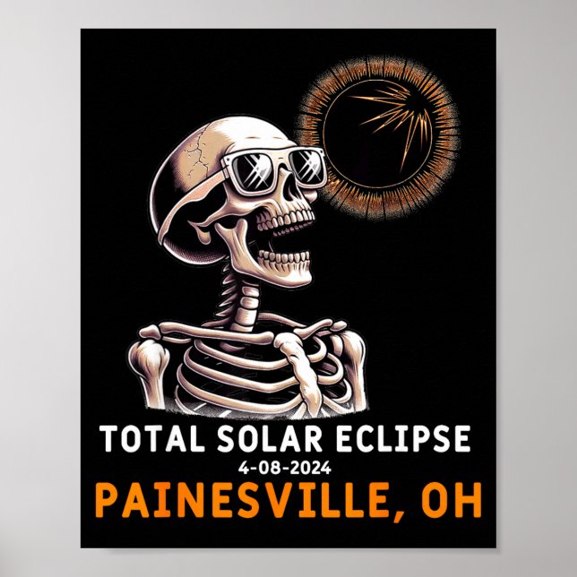 Affiche Squelette drôle Éclipse solaire Painesville Ohio (Devant)