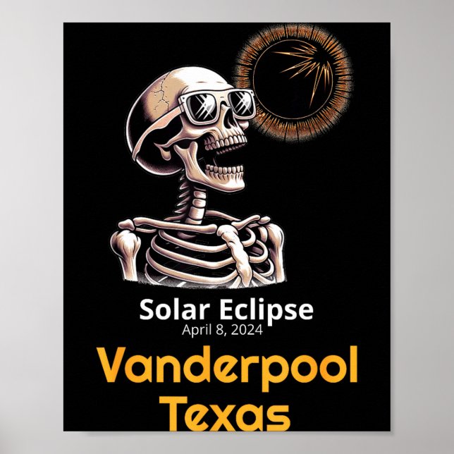Affiche Squelette Drôle Éclipse Solaire Vanderpool Texas (Devant)