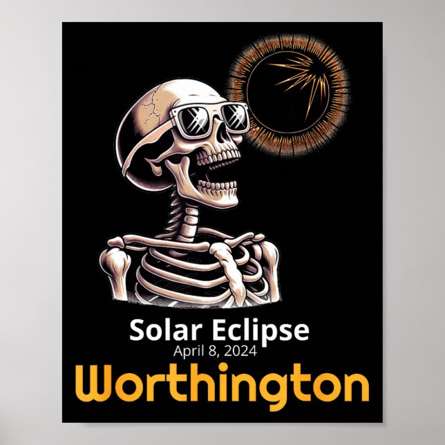 Affiche Squelette Drôle Éclipse Solaire Worthington Indian (Devant)