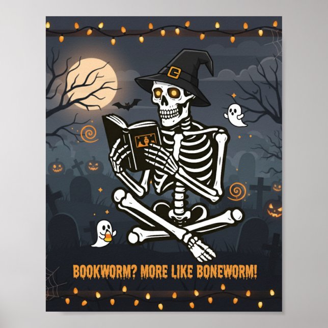 Affiche Squelette drôle en lecture (Devant)