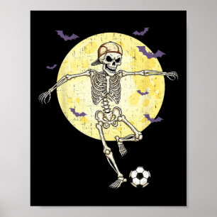 Affiche Squelette drôle jouant au football Halloween drôle