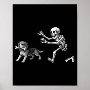 Affiche Squelette drôle poursuivant un chien Beagle pour H