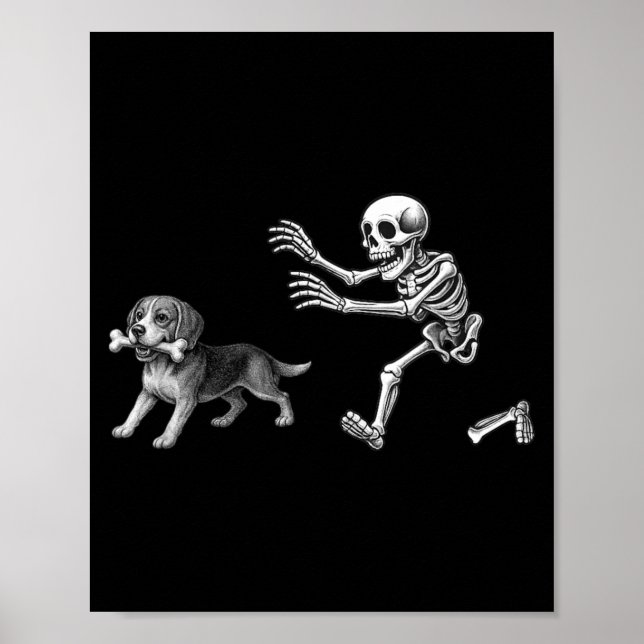 Affiche Squelette drôle poursuivant un chien Beagle pour H (Devant)