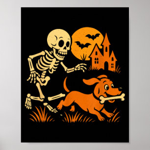 Affiche Squelette drôle poursuivant un chien teckel drôle