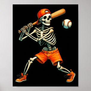 Affiche Squelette Drôle qui Frappe au Baseball Halloween G