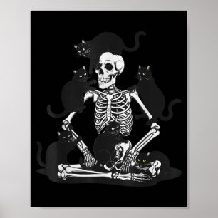 Affiche Squelette effrayant avec maillot de chats noirs Cr